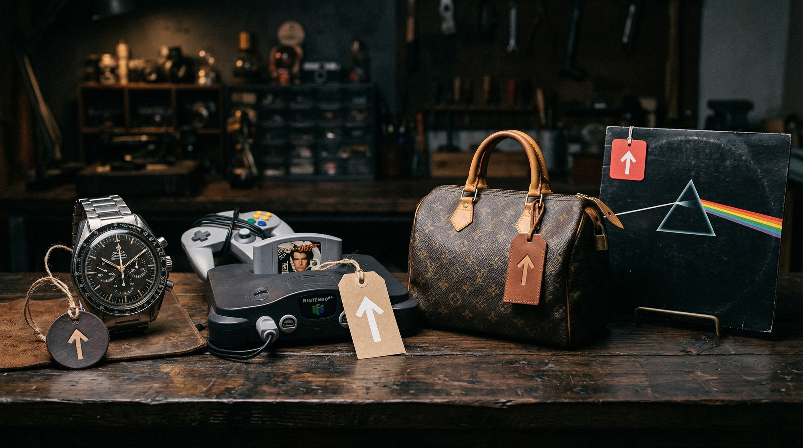 A diverse collection of profitable flip items including sneakers, electronics, LEGO sets, and vintage clothing