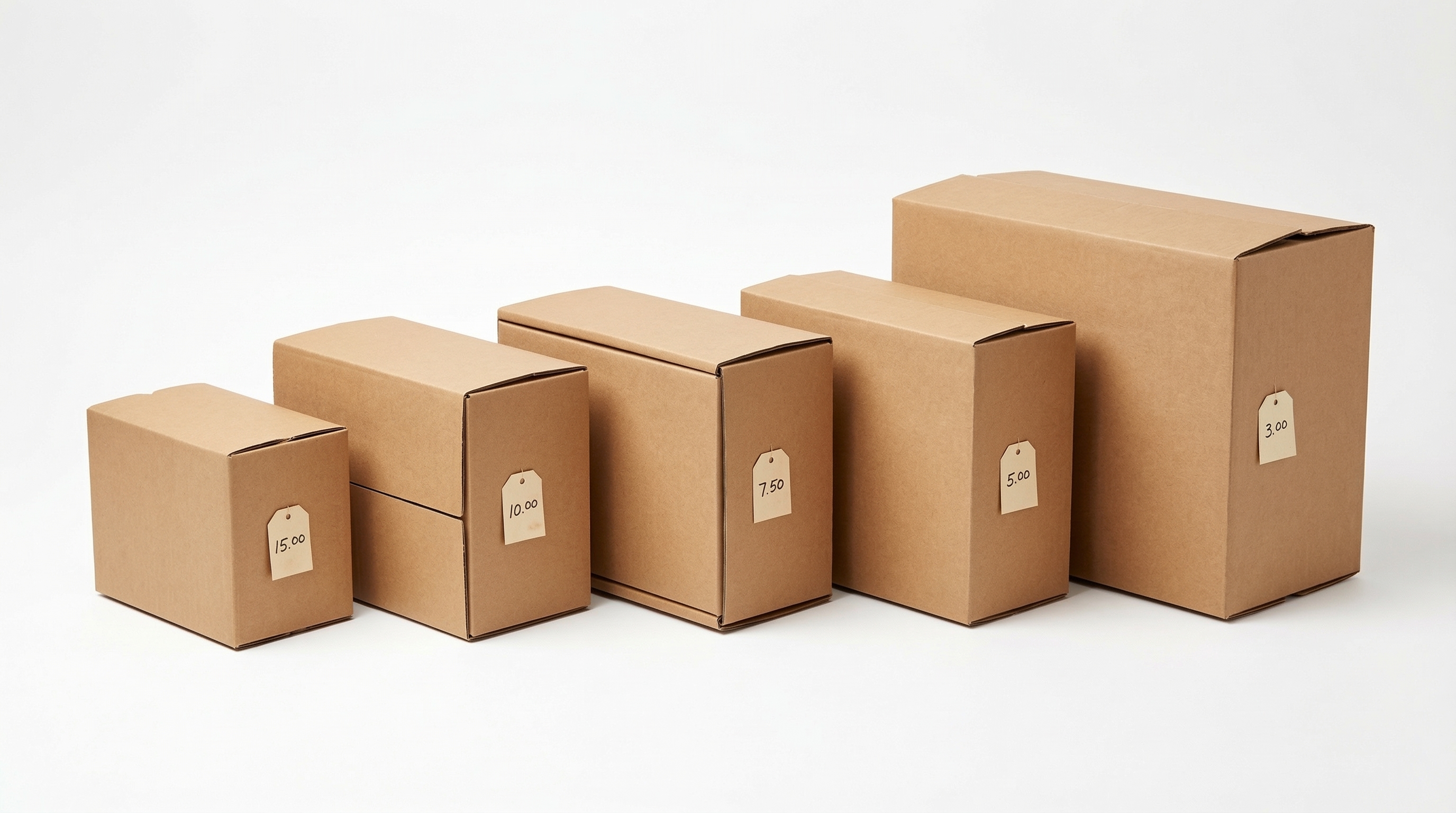 Comparison of shipping boxes from USPS, UPS, and FedEx on a warehouse table