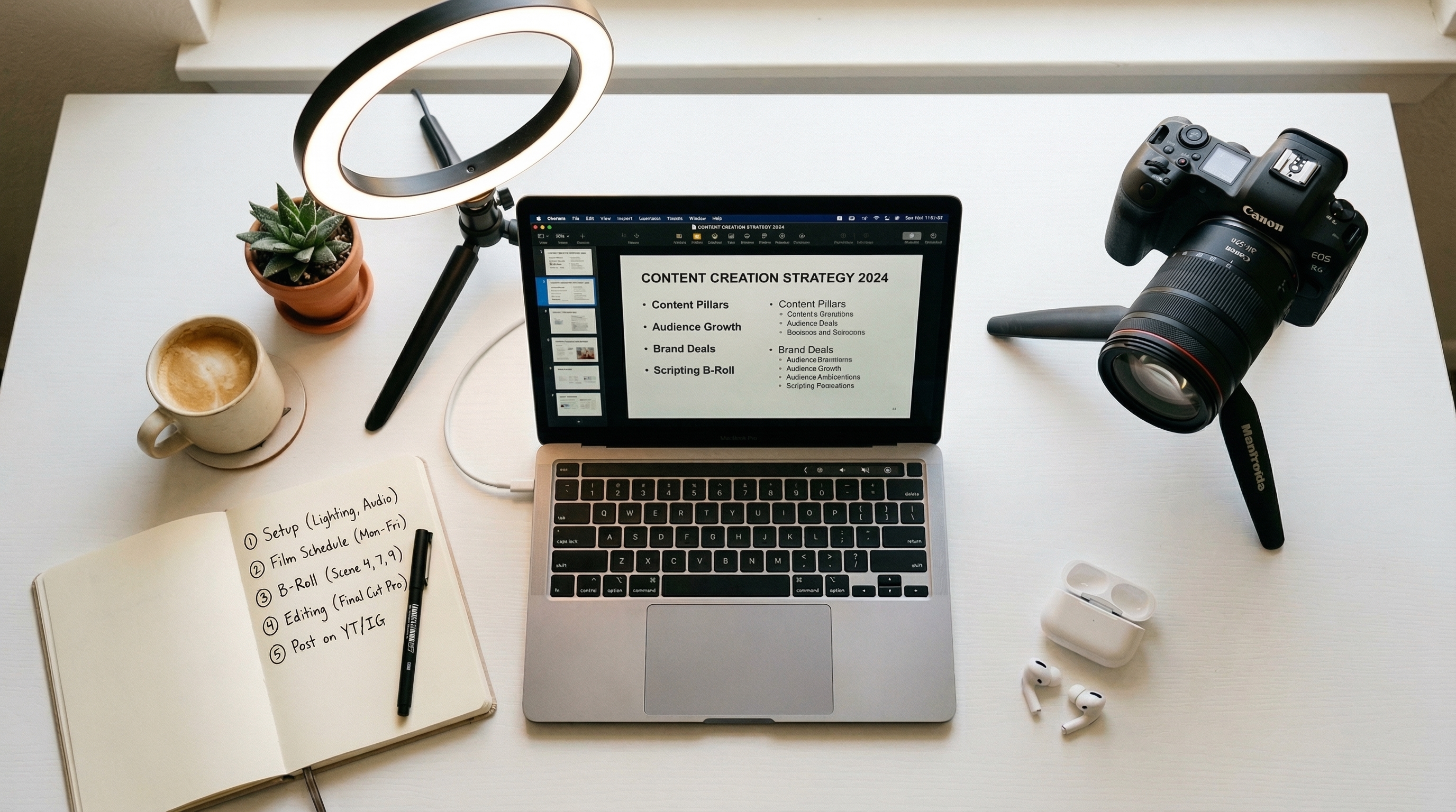 Online course creation setup with camera and screen