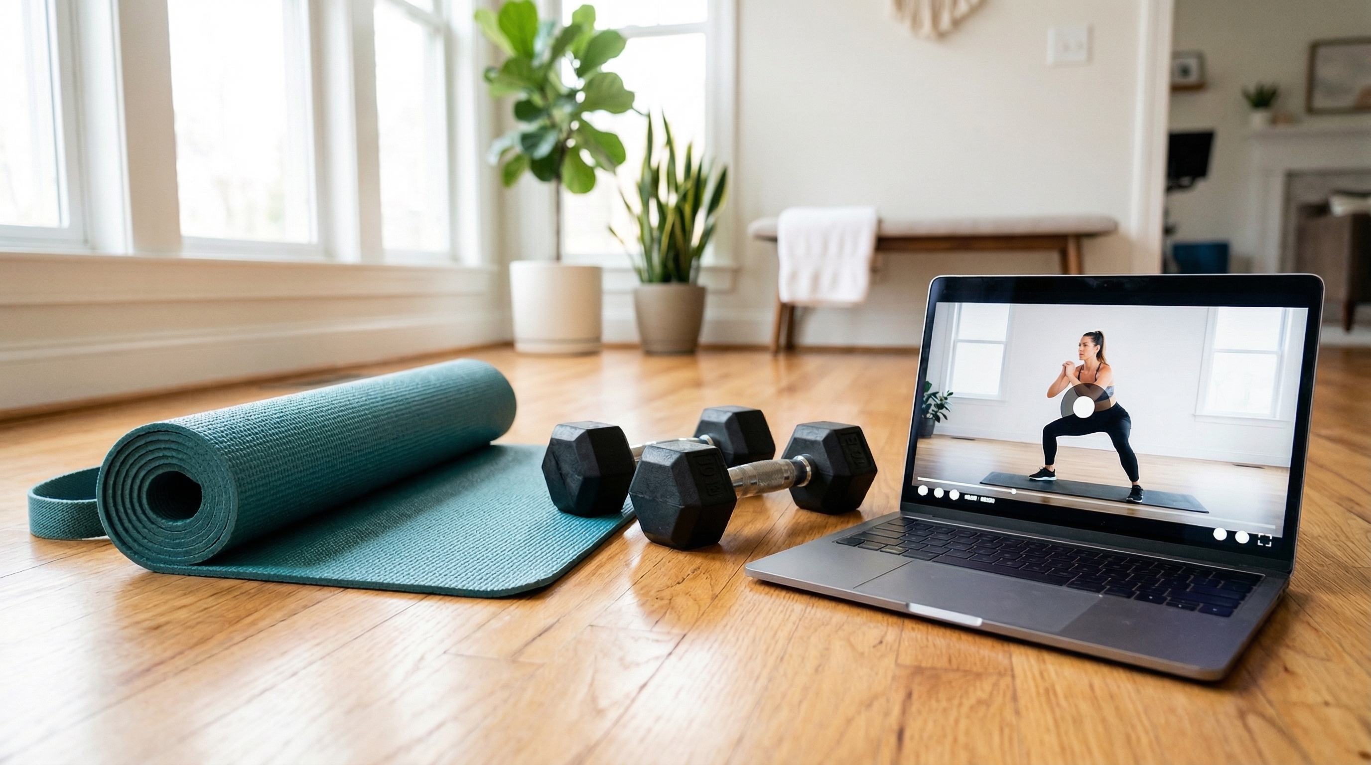 Fitness coach recording workout tutorial in a modern gym