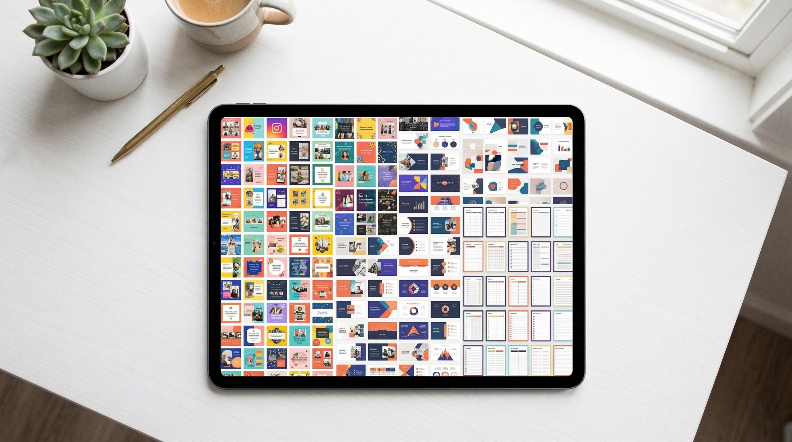 Canva template designs displayed on a laptop and phone screen