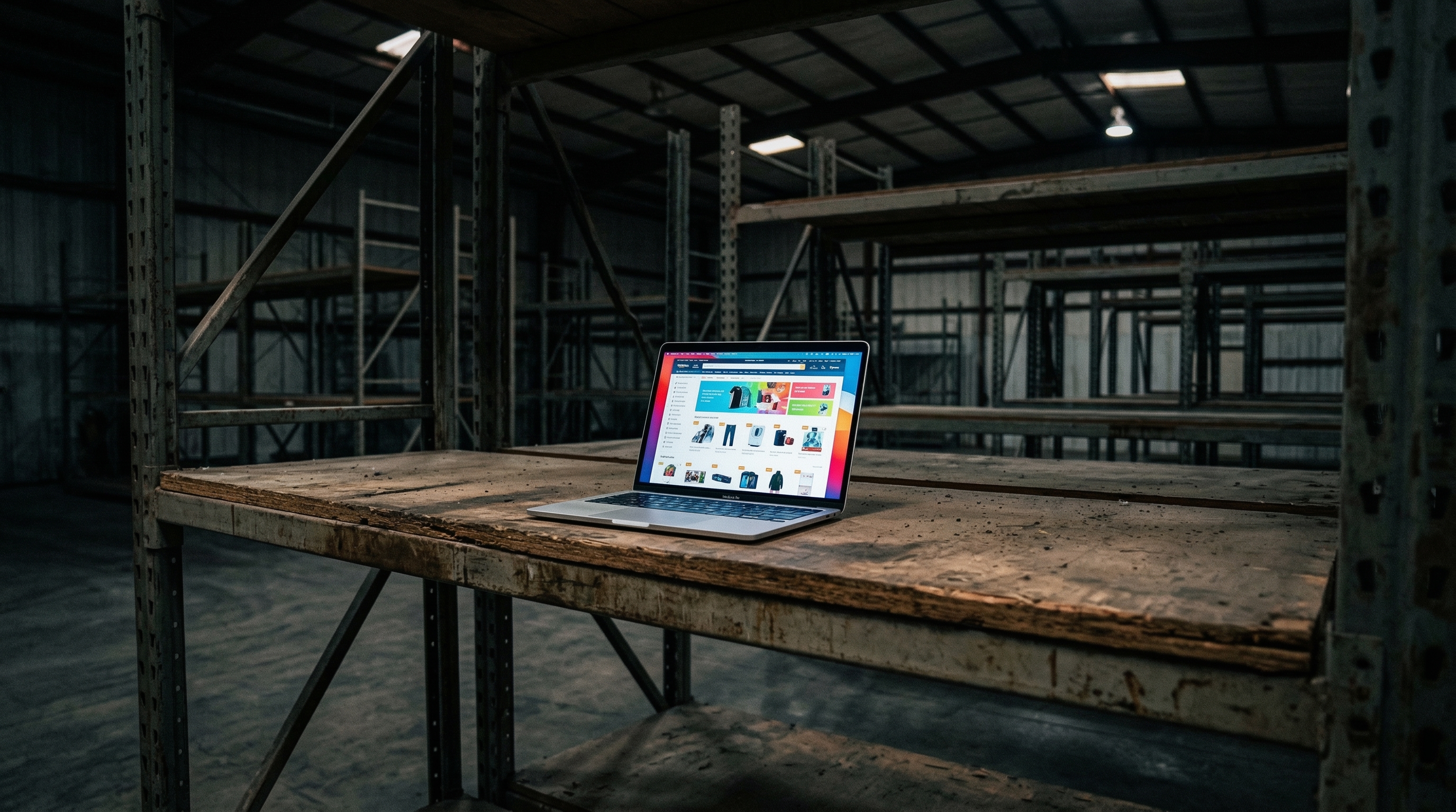 Entrepreneur setting up an online store on a laptop with no physical inventory in sight