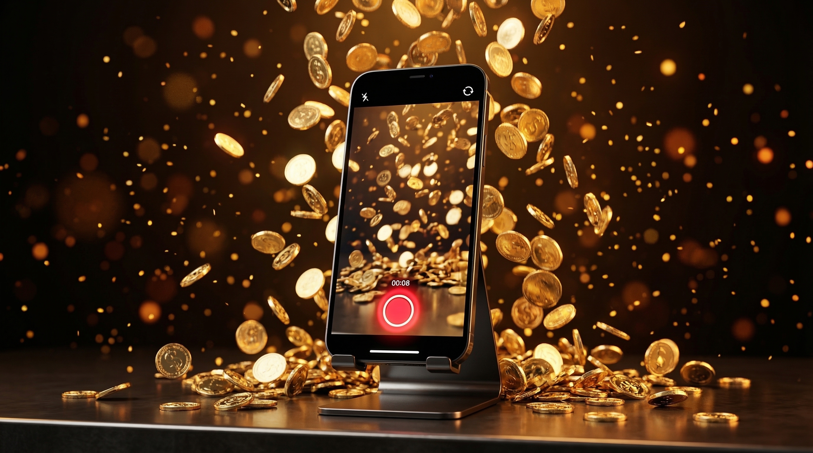 Creator filming a TikTok video with ring light and phone setup