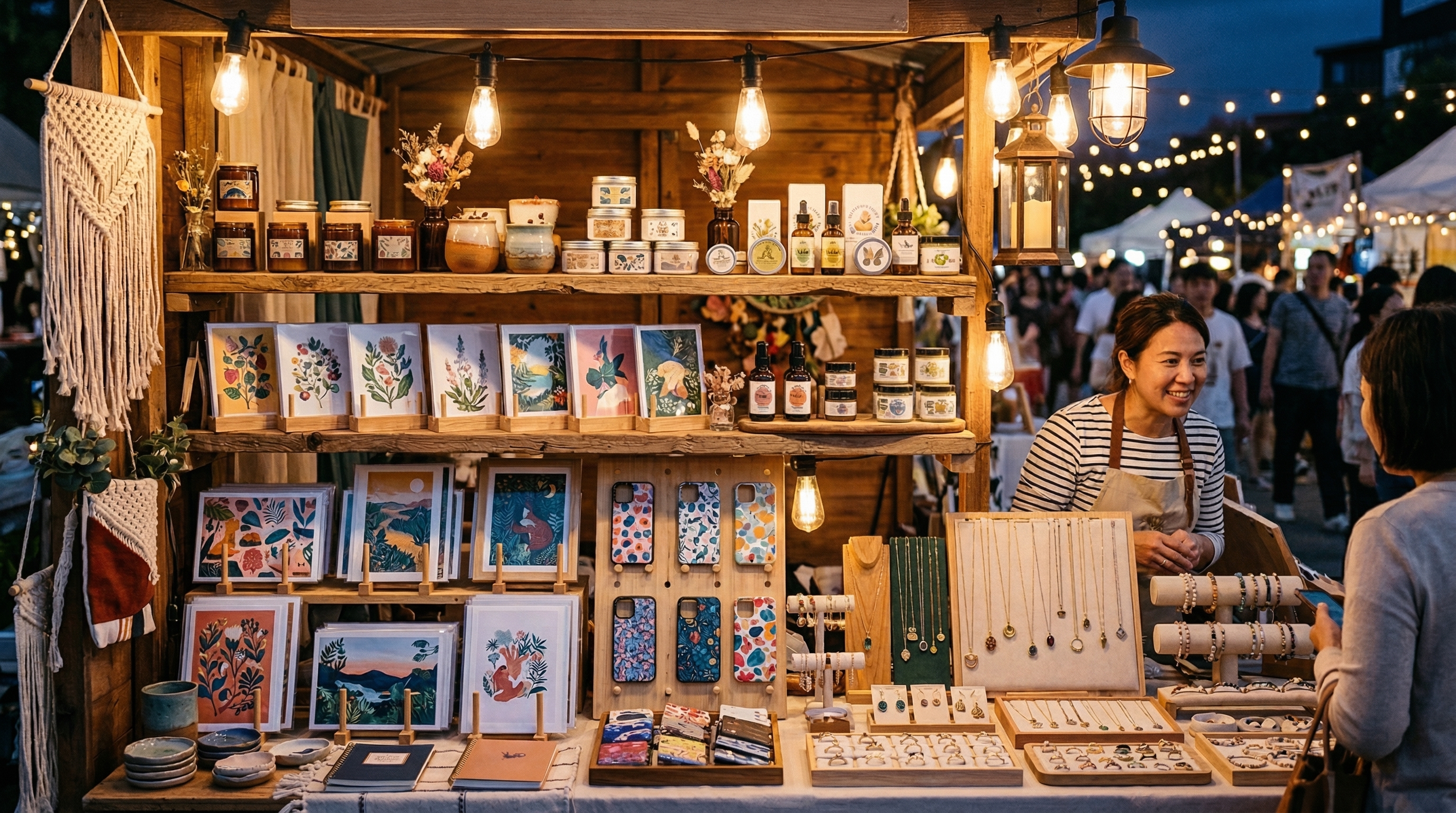 Grid of popular products to sell online including candles, phone cases, digital templates, and subscription boxes