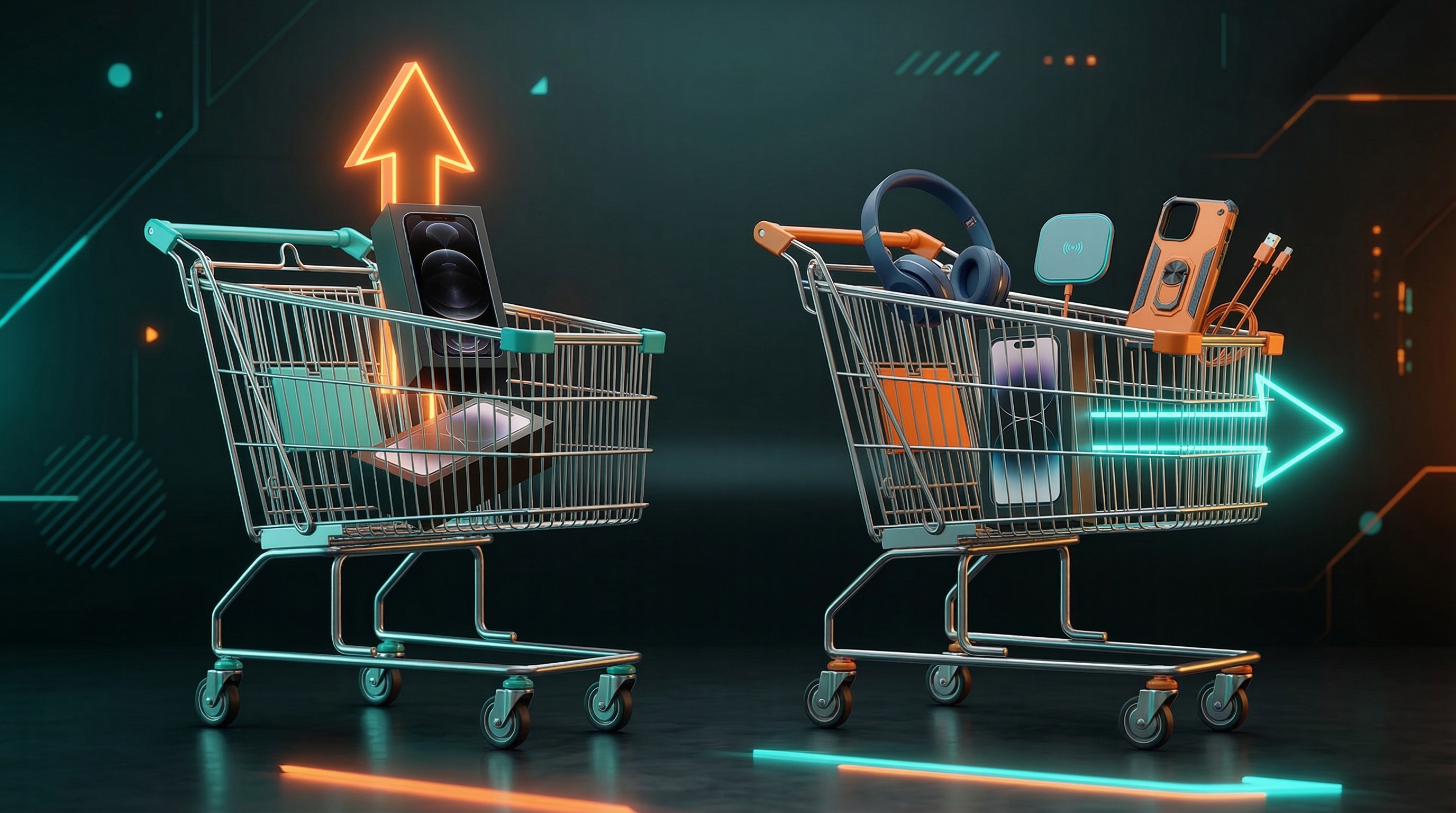 Side-by-side comparison showing upselling a premium product versus cross-selling complementary items